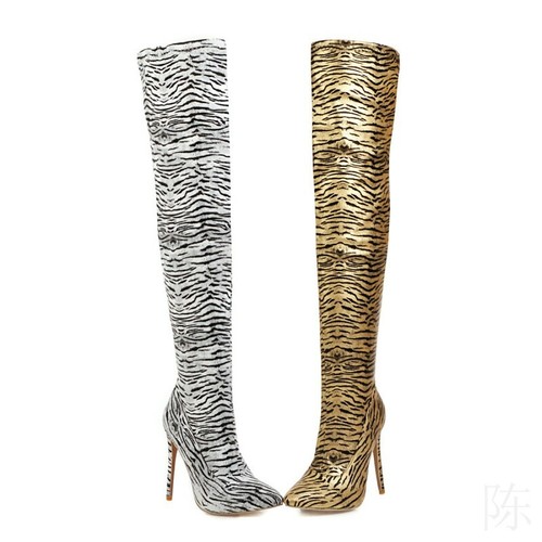 zebra print thigh high boots